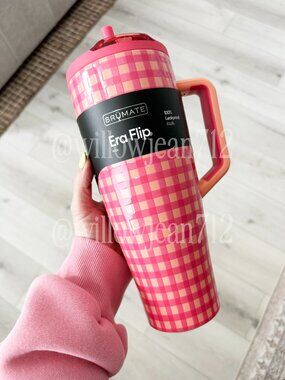 BruMate 40oz Stainless Steel Era Flip Water Bottle - Peach Gingham Madi Nelson